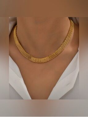 Gold Plated Stainless Steel Mesh Chain Necklace
